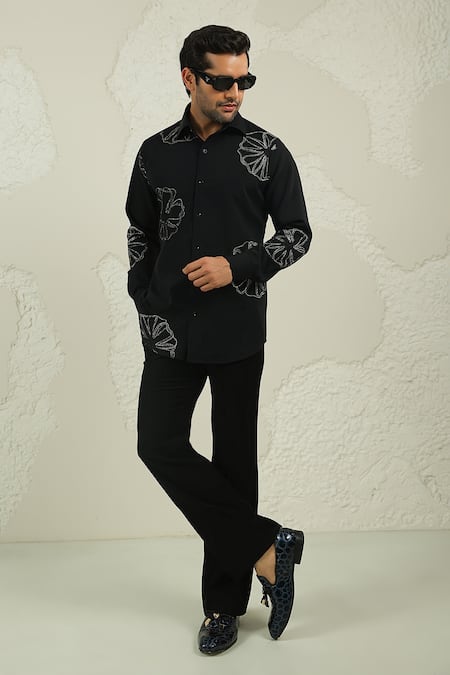 Courtyard By Abhi Black Handpainted Shirt & Trouser 