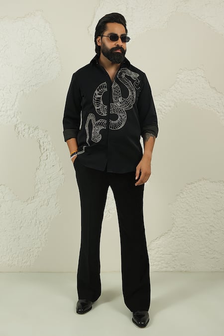 Courtyard by abhi Black Handpainted Shirt & Trouser Set 