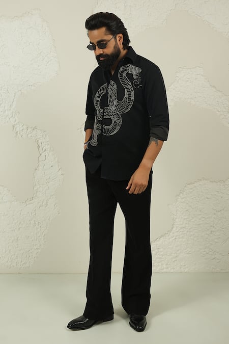Courtyard By Abhi Black Handpainted Shirt & Trouser Set 