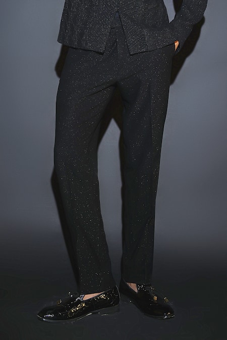 Buy_Courtyard By Abhi_Black Lycra Japanese Bandhgala Set _Online_at_Aza_Fashions