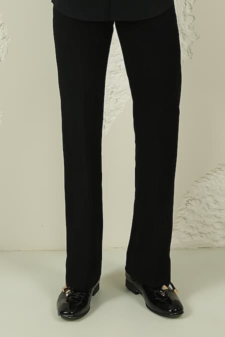 Courtyard By Abhi_Black Lycra Handpainted Shirt And Trouser _Online_at_Aza_Fashions