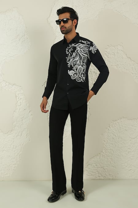 Courtyard By Abhi Black Handpainted Shirt & Trouser 