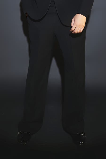 Courtyard By Abhi_Black Lycra Embroidery Japanese Tuxedo Set _Online_at_Aza_Fashions