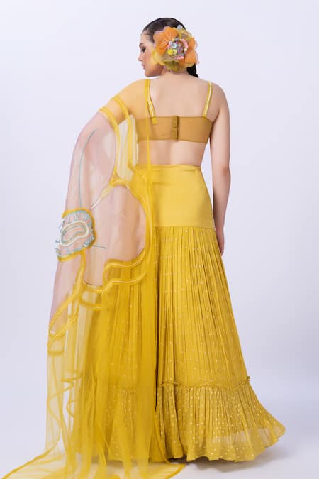 Merge Design Yellow Embroidered Lehenga Set 