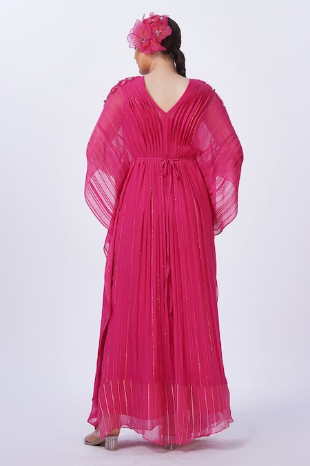 Merge Design Pink Self Textured Georgette Kaftan 