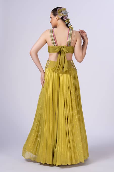 Merge Design Green Mirror Embroidered Lehenga Set 