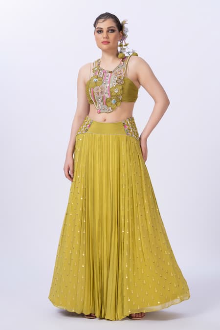 Merge Design Green Mirror Embroidered Lehenga Set 