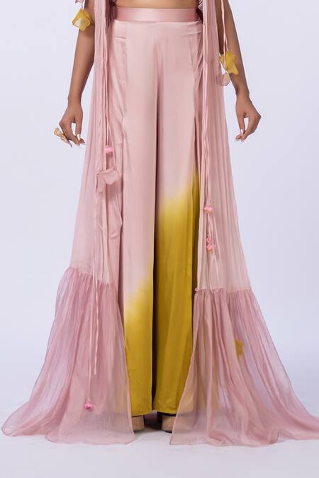 Merge Design_Peach Modal, Satin, Organza, Chiffon Embroidery, Applique, Fabric Top And Pant Set _at_Aza_Fashions