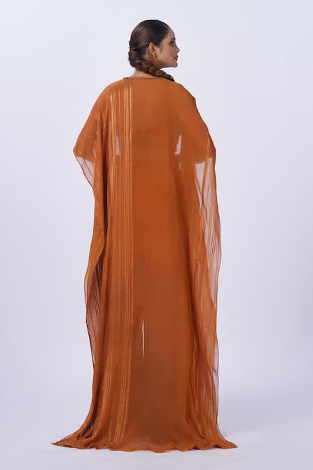 Merge Design Orange Beaded Top & Gradient Pant Set 