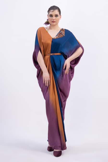 Merge Design Color Block Kaftan with Belt 