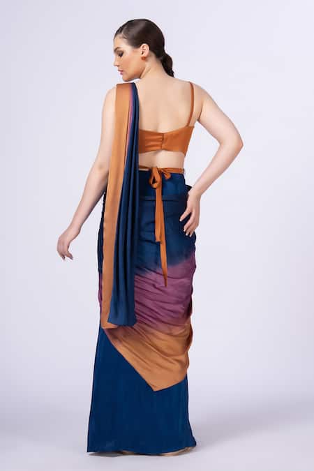 Merge Design Bead Embellished Pre-Draped Saree Set 