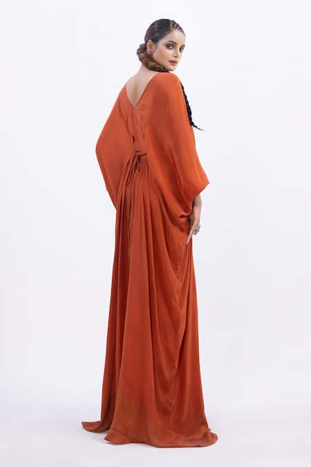 Merge Design Designer Orange Kaftan with Embroidery 
