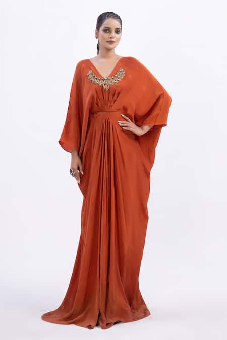 Merge Design Designer Orange Kaftan with Embroidery 