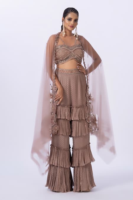 Merge Design Embroidered Layered Pant Shrug Set 