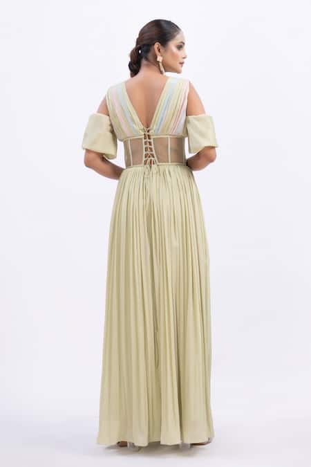 Merge Design Pleated Chiffon Dress with Padded Bodice 
