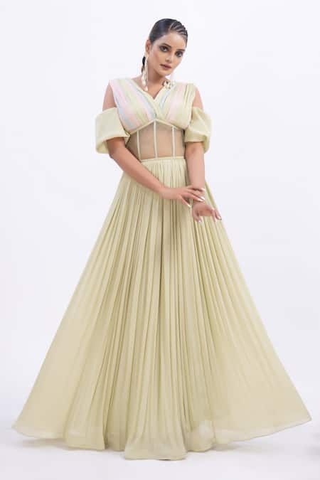 Merge Design Pleated Chiffon Dress with Padded Bodice 