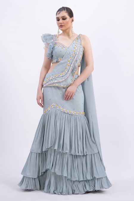 Merge Design Designer Pre-Draped Saree & Blouse Set 