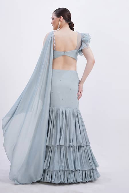 Merge Design Designer Pre-Draped Saree & Blouse Set 