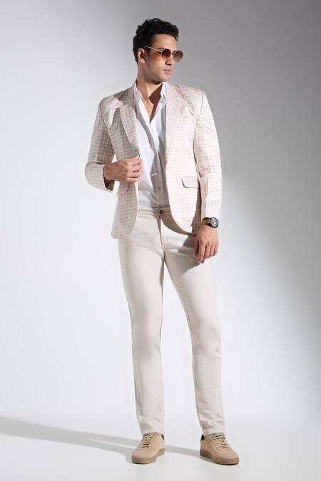 Buy_Neha Gursahani_Multi Color Satin, Linen Checkered Blazer _Online_at_Aza_Fashions