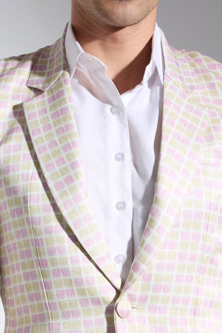 Neha Gursahani_Multi Color Satin, Linen Checkered Blazer _at_Aza_Fashions