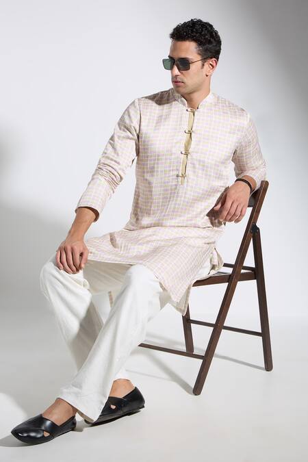 Neha Gursahani_Multi Color Satin, Linen Kurta _Online_at_Aza_Fashions