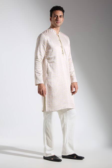 Buy_Neha Gursahani_Multi Color Satin, Linen Kurta _Online_at_Aza_Fashions