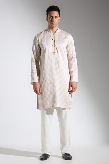 Shop_Neha Gursahani_Multi Color Satin, Linen Kurta _Online_at_Aza_Fashions