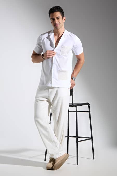 Neha Gursahani Ivory Cotton, Linen Embroidery Designer Shirt 