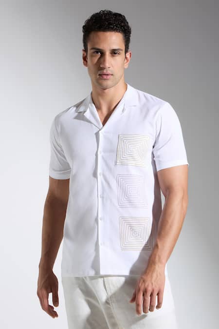 Neha Gursahani Ivory Cotton, Linen Embroidery Designer Shirt Online at Aza Fashions Neha Gursahani_Ivory Cotton, Linen Embroidery Designer Shirt _Online_at_Aza_Fashions