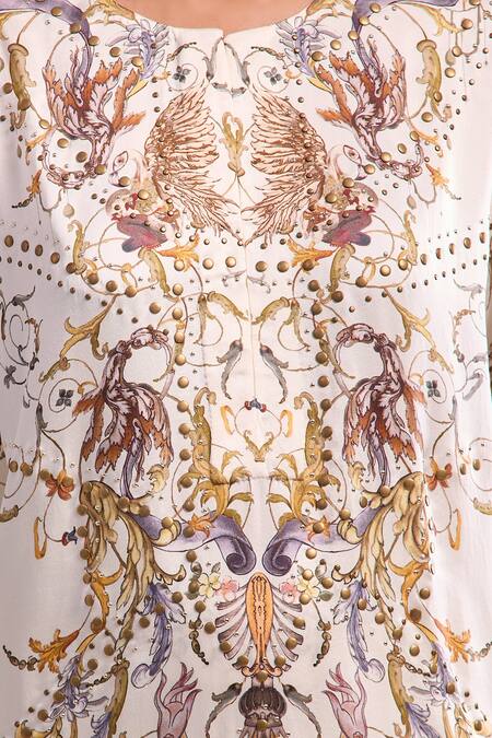 Shop AK-OK White Embroidery Round Neck Kurta And Pant Set Online at Aza Fashions Shop_AK-OK_White Embroidery Round Neck Kurta And Pant Set _Online_at_Aza_Fashions