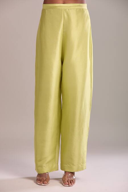 Anamika Khanna_Lavender Embroidery Round Neck Lime Green Kurta Set_Online_at_Aza_Fashions