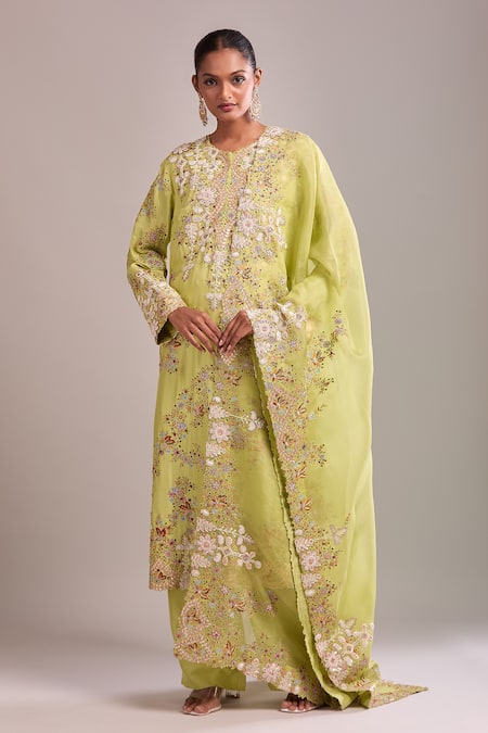 Anamika Khanna Lime Green Embroidered Kurta Set 