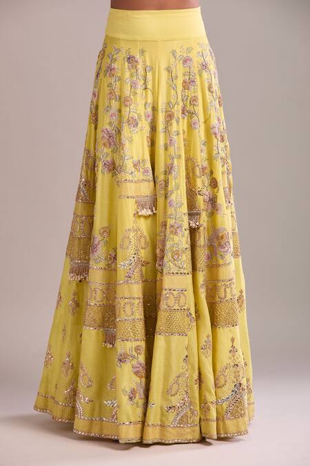 Buy_Anamika Khanna_Yellow Embroidery, Sequins Round Neck Kurta Sharara Set_Online_at_Aza_Fashions