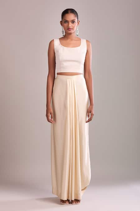 Anamika Khanna Ivory Sequins High Neck Draped Skirt And Cape Set Online at Aza Fashions Anamika Khanna_Ivory Sequins High Neck Draped Skirt And Cape Set _Online_at_Aza_Fashions