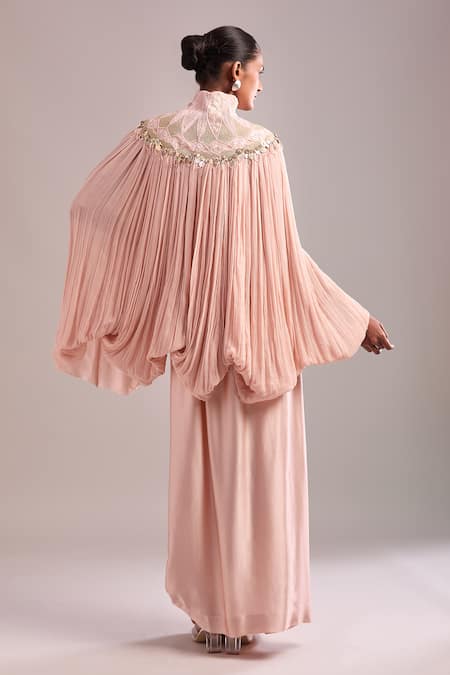 Anamika Khanna Rose Pink Draped Skirt & Cape Set 