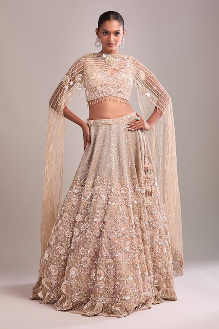 Kalighata Peach Sequins, Beads, Embroidery V-neck Sparkle Lehenga Set Online at Aza Fashions Kalighata_Peach Sequins, Beads, Embroidery V-neck Sparkle Lehenga Set_Online_at_Aza_Fashions