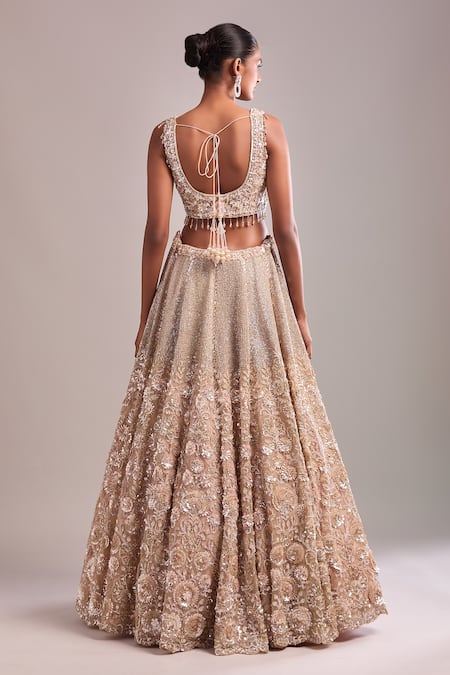 Shop Kalighata Peach Sequins, Beads, Embroidery V-neck Sparkle Lehenga Set at Aza Fashions Shop_Kalighata_Peach Sequins, Beads, Embroidery V-neck Sparkle Lehenga Set_at_Aza_Fashions