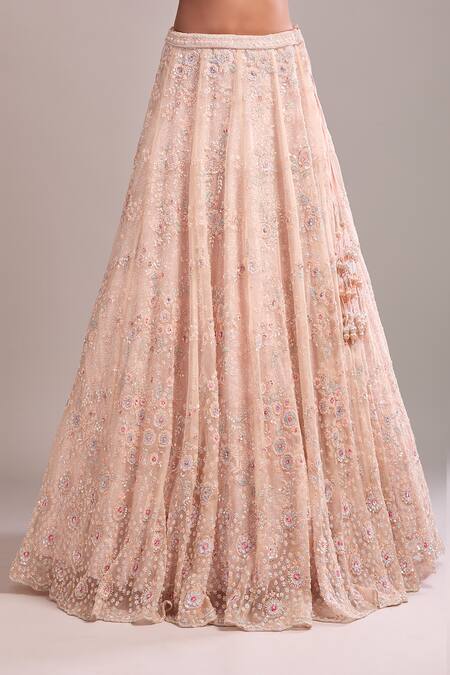 Shop_Kalighata_Pink Sequins, Beads, Embroidery V-neck Bell Lehenga Set _Online_at_Aza_Fashions