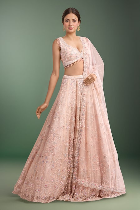 Kalighata Bell Pink Embroidered Lehenga Set 