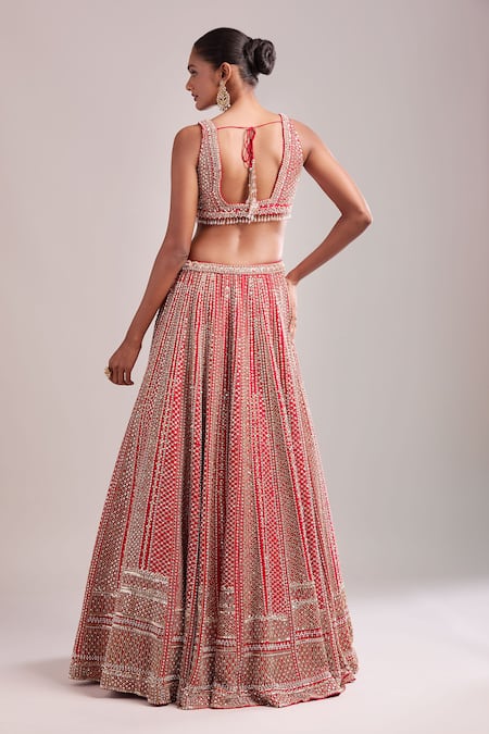 Seema Gujral Embroidered Red Net Lehenga Set 