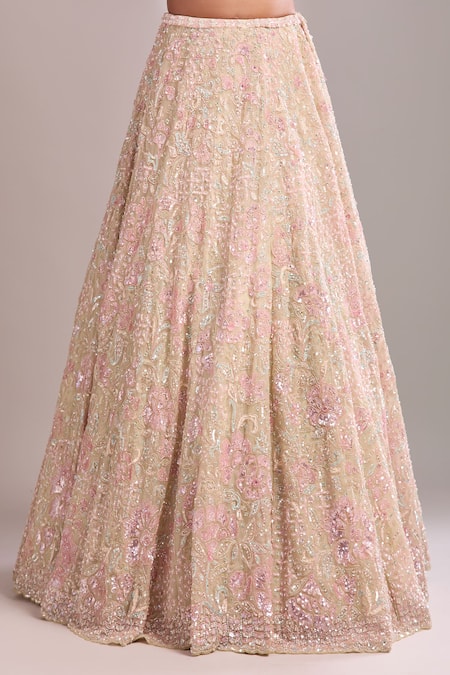 Buy_Seema Gujral_Beige Sequins, Beads, Embroidery Plunge Neck Multi Color Lehenga Set _Online_at_Aza_Fashions