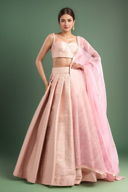 Shyam Narayan Prasad Pearl Pink Brocade Lehenga Set 