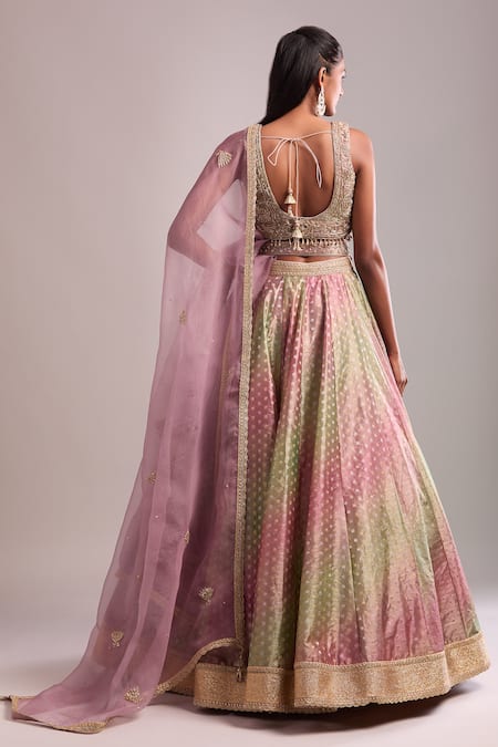 Shyam Narayan Prasad Dusty Pink & Green Embroidered Lehenga Set 