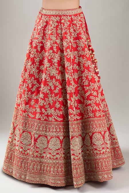 Buy_Kalighata_Red Embroidery Vani Lehenga Set _Online_at_Aza_Fashions