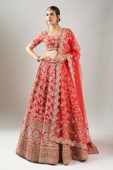 Kalighata Red Vani Lehenga Set 