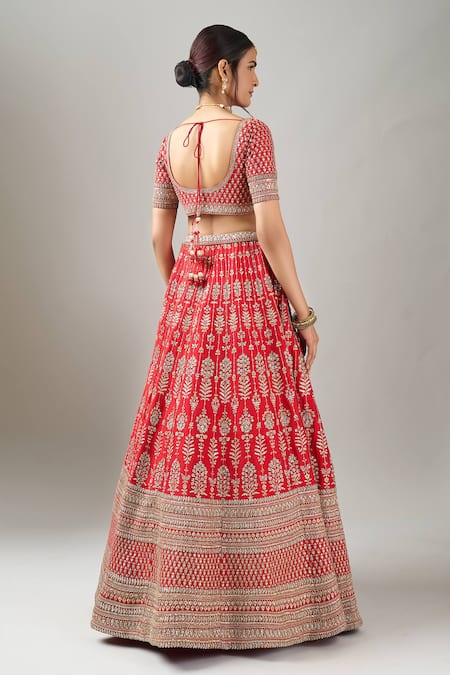 Kalighata Red Loop Lehenga With Two Dupattas 