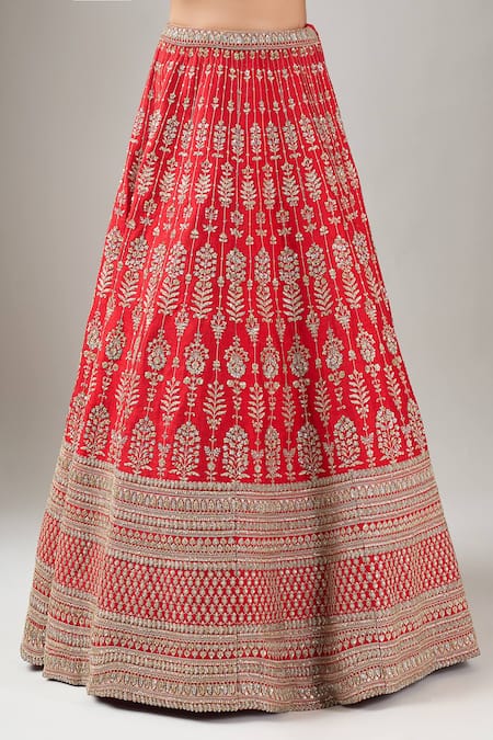 Shop_Kalighata_Red Sequins, Embroidery, Beads V-neck Loop Lehenga With Two Dupattas _Online_at_Aza_Fashions