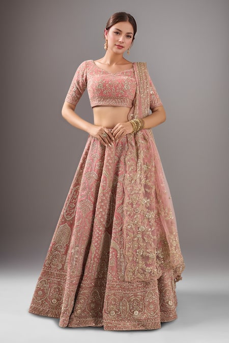 Kalighata Pink Silk Sequins, Embroidery Elnaz Lehenga Set
