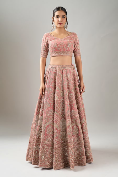 Kalighata_Pink Silk Sequins, Embroidery Elnaz Lehenga Set _Online_at_Aza_Fashions