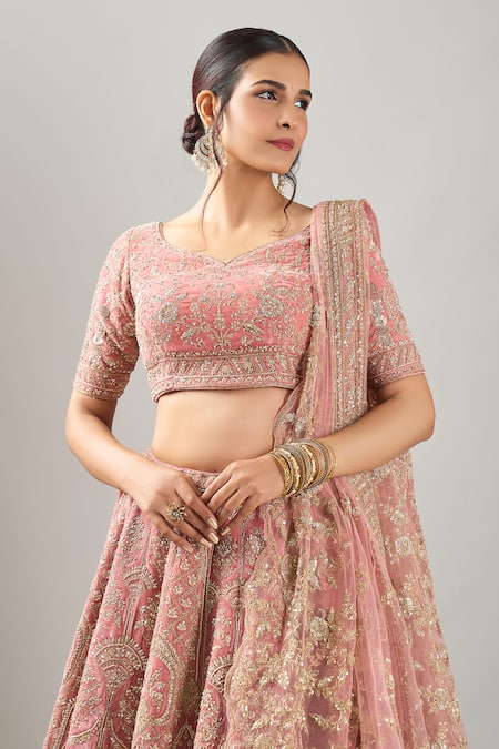 Kalighata_Pink Silk Sequins, Embroidery Elnaz Lehenga Set _at_Aza_Fashions